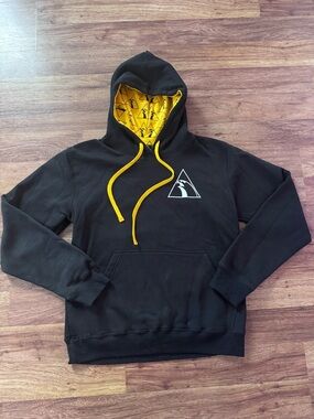 Black Hoodie with Yellow Lined Hood and Drawcords
